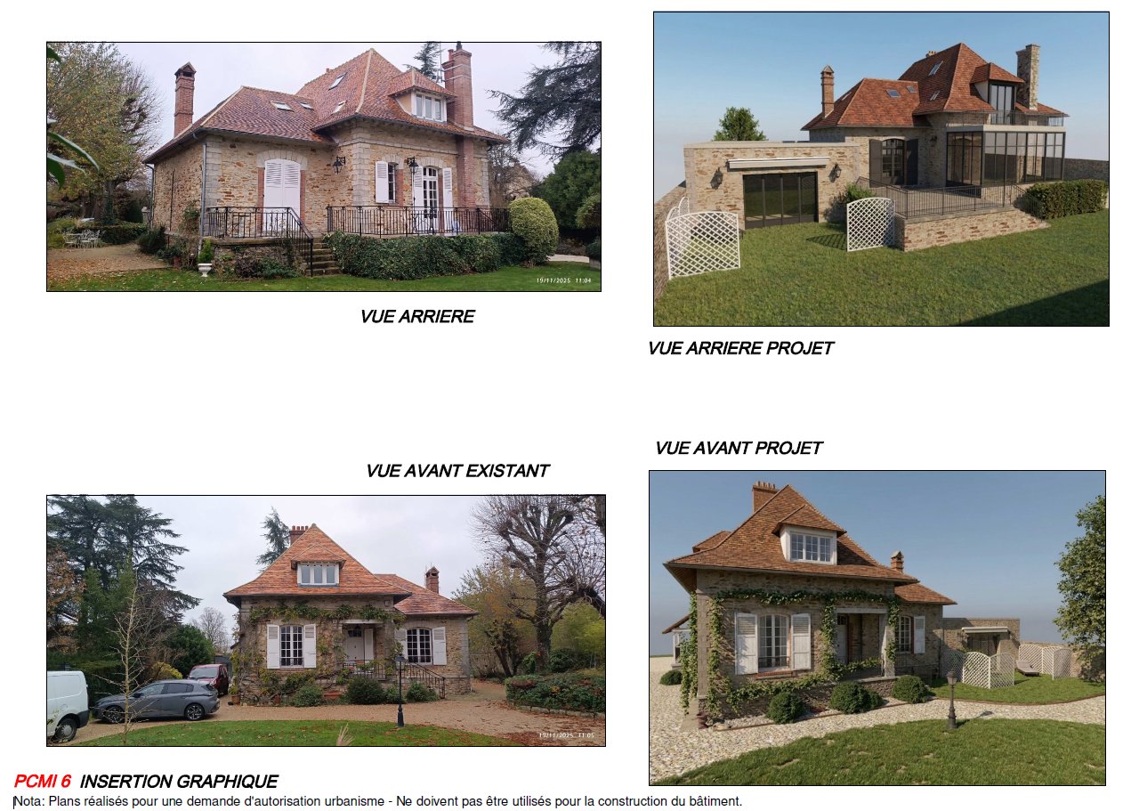 Insertion graphique du projet, vues avant et arrière existant et projet