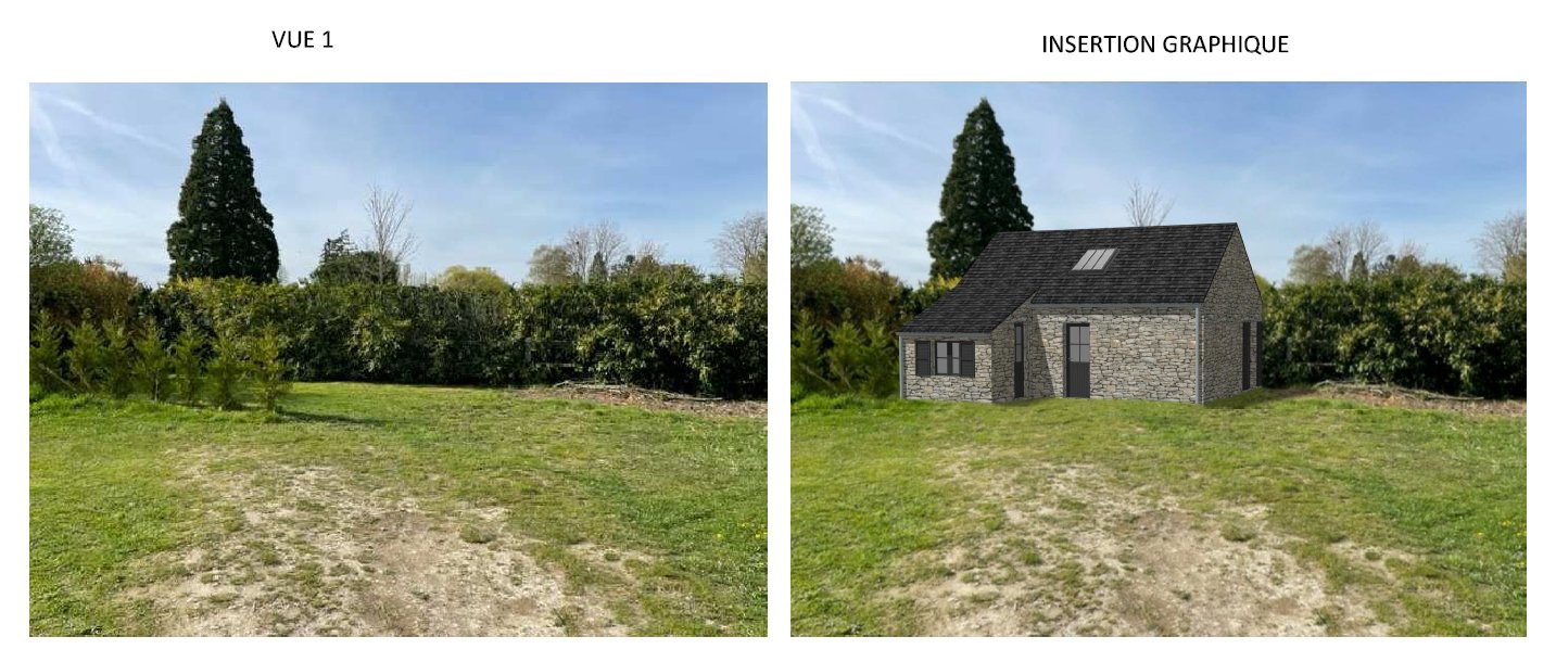 Insertion graphique du pool house, vue avant et après projet