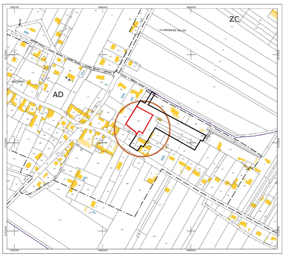 Plan de situation cadastrale du projet de pool house, section AD